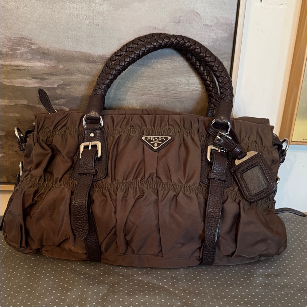 Prada Dark Brown Gathered Satchel